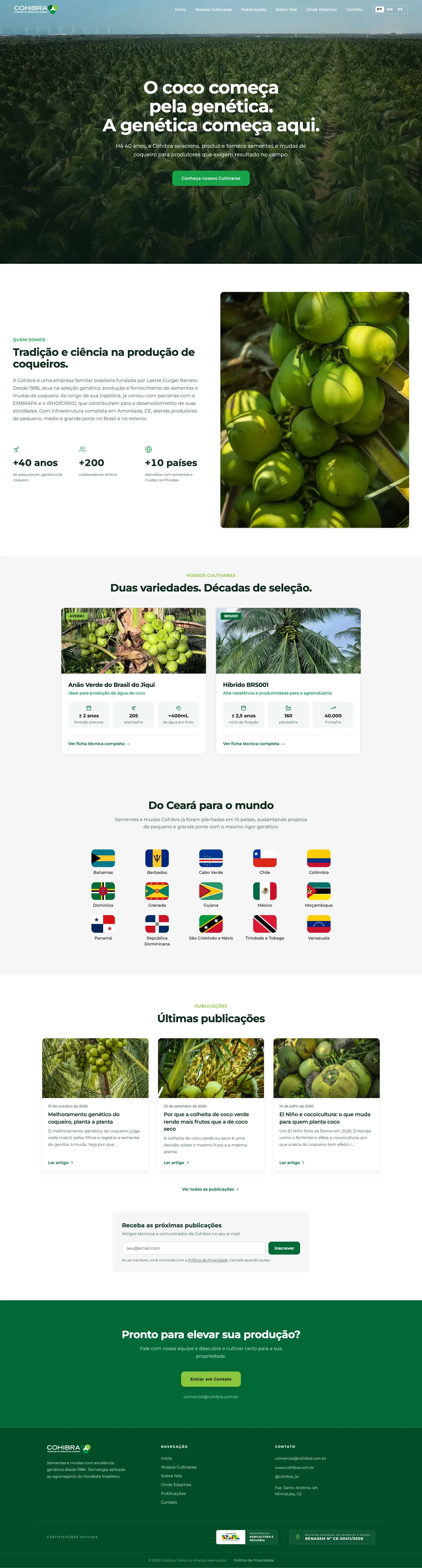 Site da Cohibra, página inicial