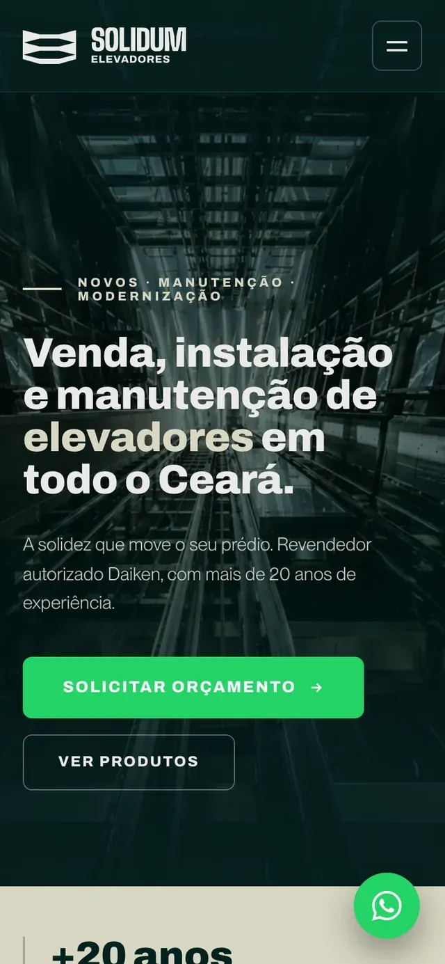 Site da Solidum Elevadores no celular